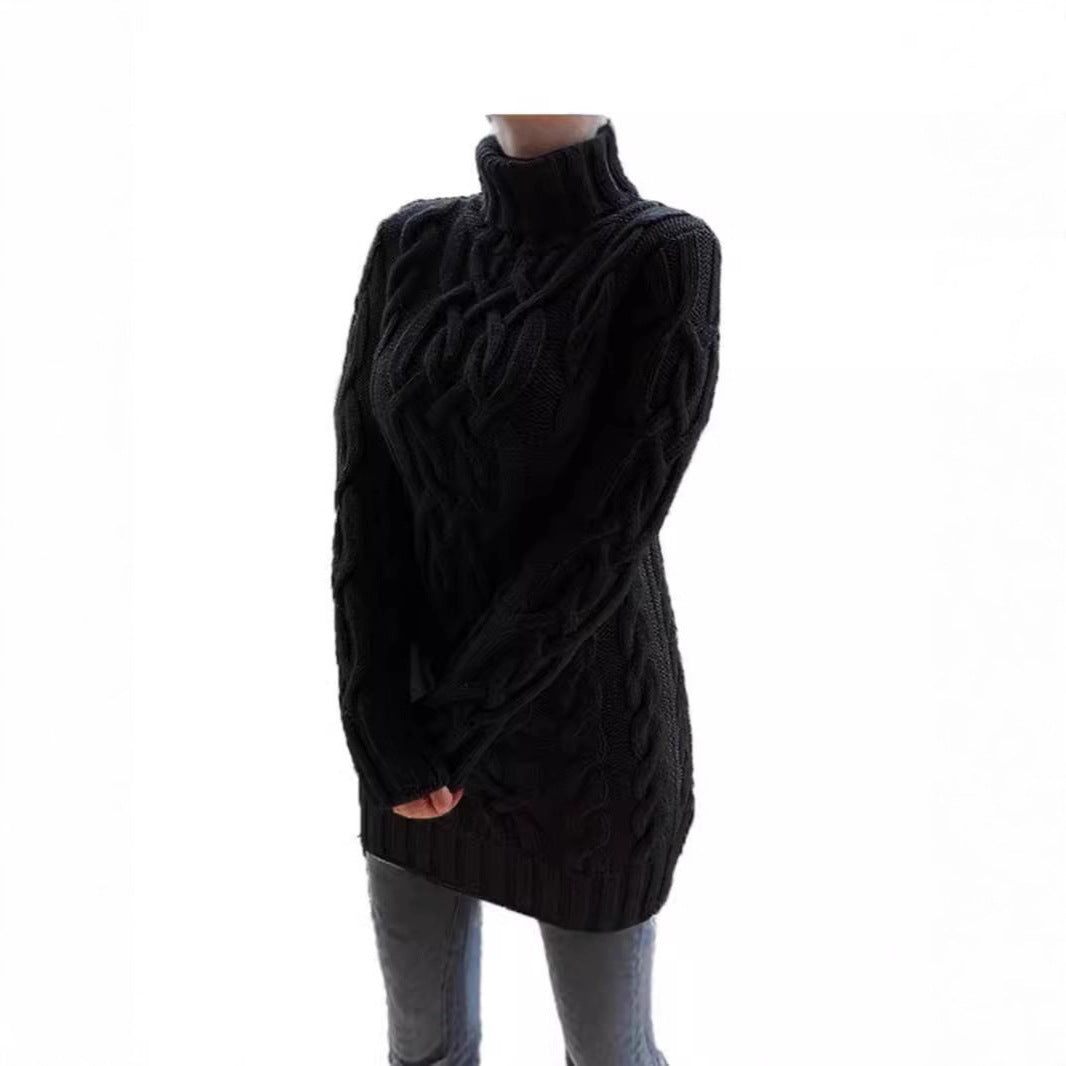Damen Grobstrickpullover mit hohem Kragen und Zopfmuster Drune