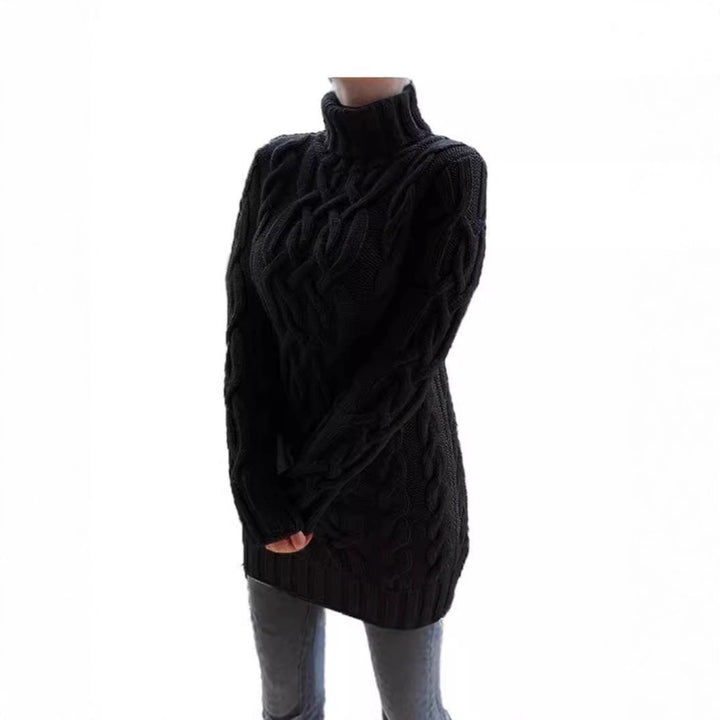Damen Grobstrickpullover mit hohem Kragen und Zopfmuster Drune