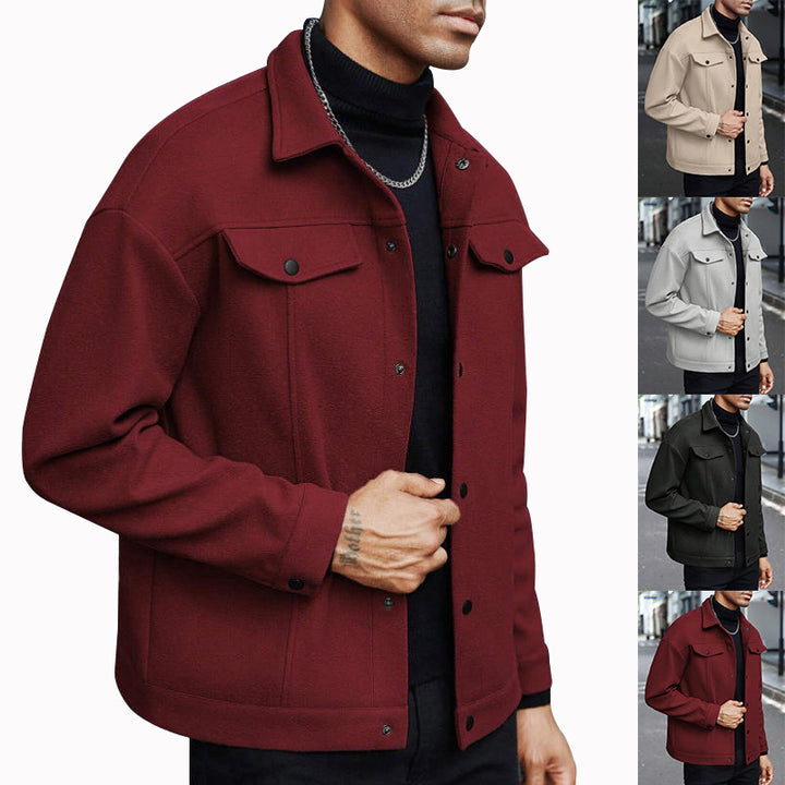 Herren nan Wolloptik-Overshirt Jacke im Shacket-Stil mit Brustklappen und Druckknopfleiste Drune