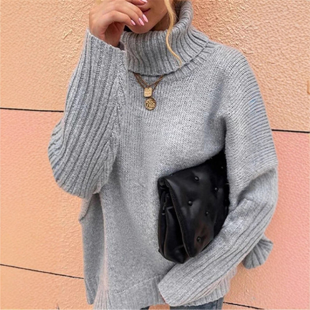 Damen Grobstrickpullover mit hohem Kragen Drune