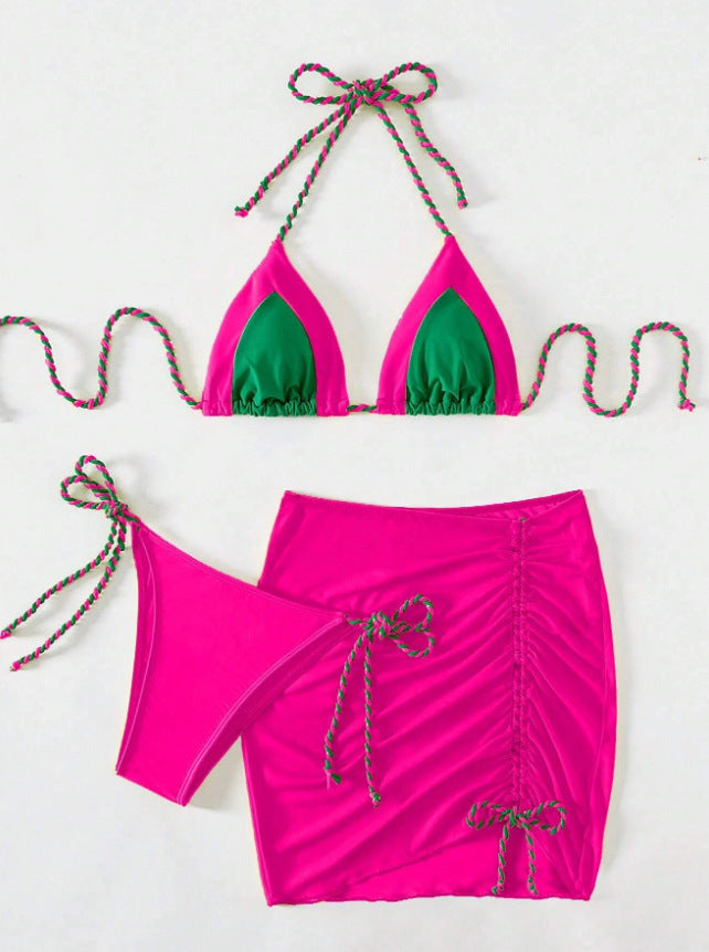 Damen Bikini-Set mit modernem Knoten-Design und figurbetontem Rock Drune