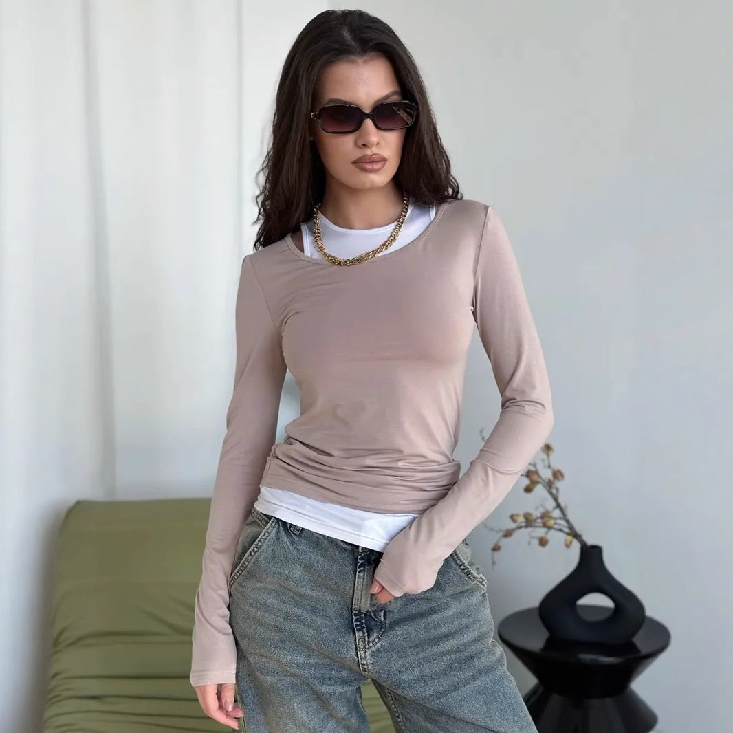 Damen Langarmshirt mit asymmetrischem Ausschnitt Drune
