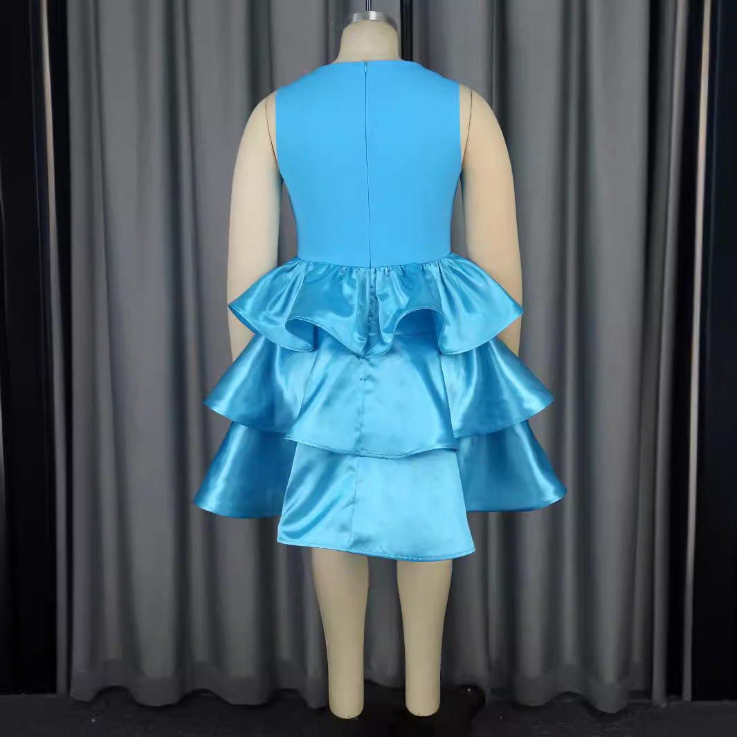 Damen Festliches Schwingendes Kleid mit Volant und Transparente Einsätze Drune