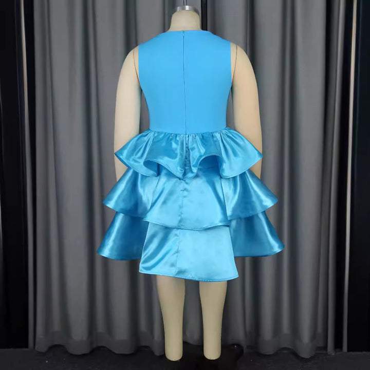 Damen Festliches Schwingendes Kleid mit Volant und Transparente Einsätze Drune
