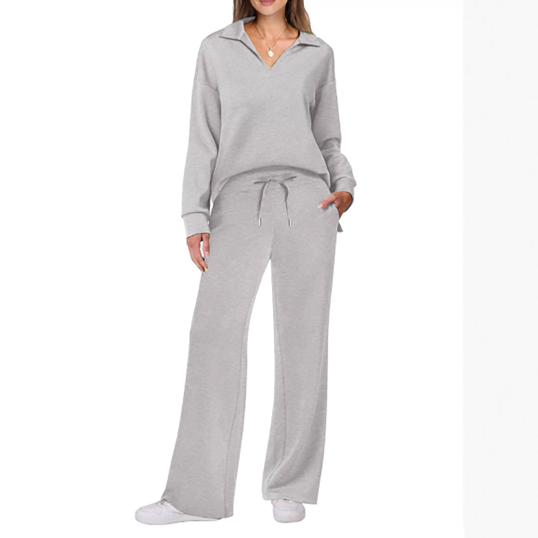 Damen Lässiger Lounge-Set mit weitem Bein und V-Ausschnitt Drune