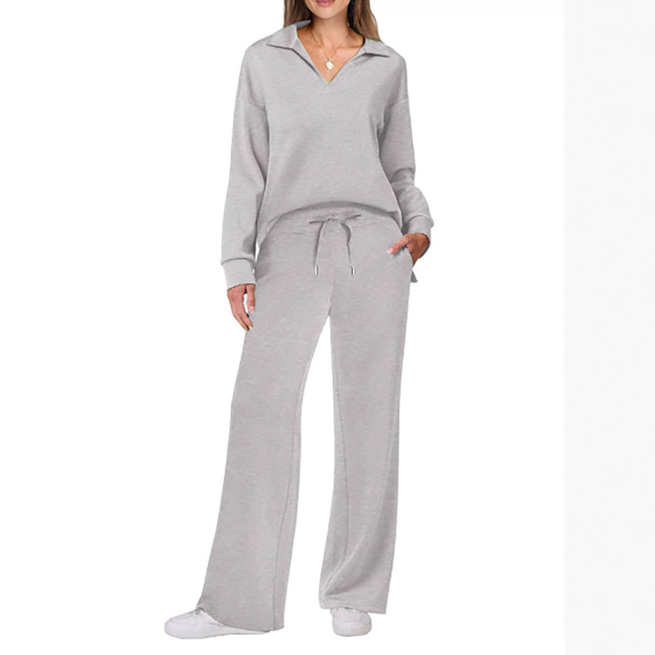 Damen Lässiger Lounge-Set mit weitem Bein und V-Ausschnitt Drune