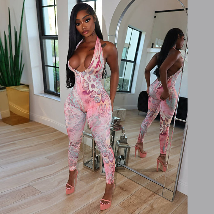 Damen Bodycon Jumpsuit mit schmalem Schnitt und tiefem V-Ausschnitt Drune