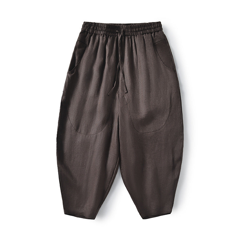 Damen Locker geschnittene Leinenhose mit elastischem Bund Drune