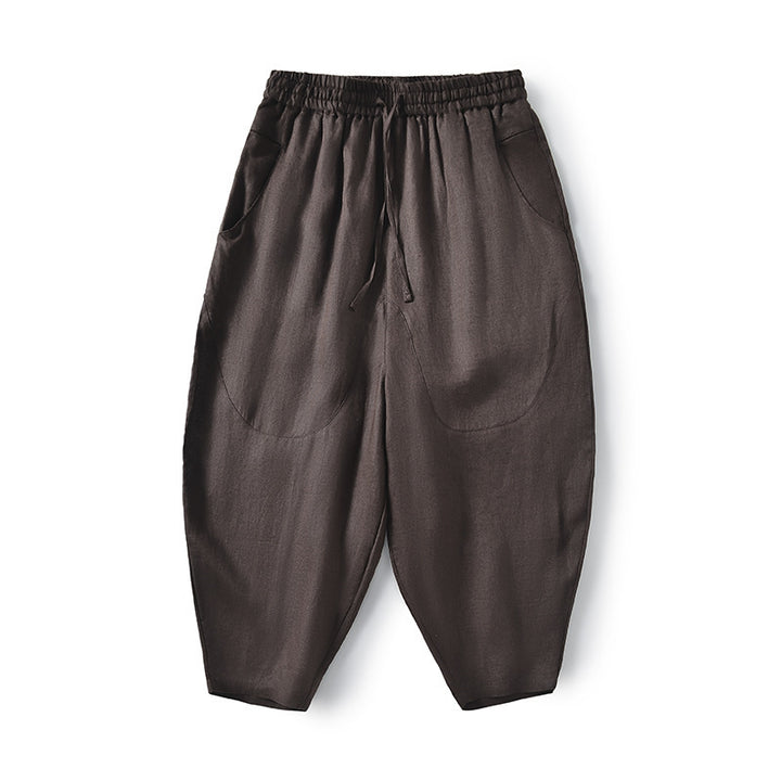Damen Locker geschnittene Leinenhose mit elastischem Bund Drune
