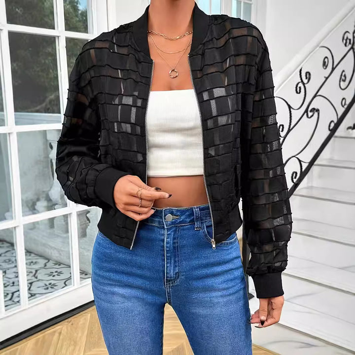 Damen Oversized Bomberjacke mit strukturierter Oberfläche und praktischem Reißverschluss Drune