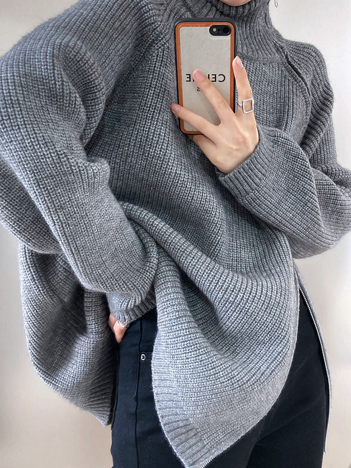 Drune Rollkragenpullover mit Seitenschlitz einfarbig gestrickt