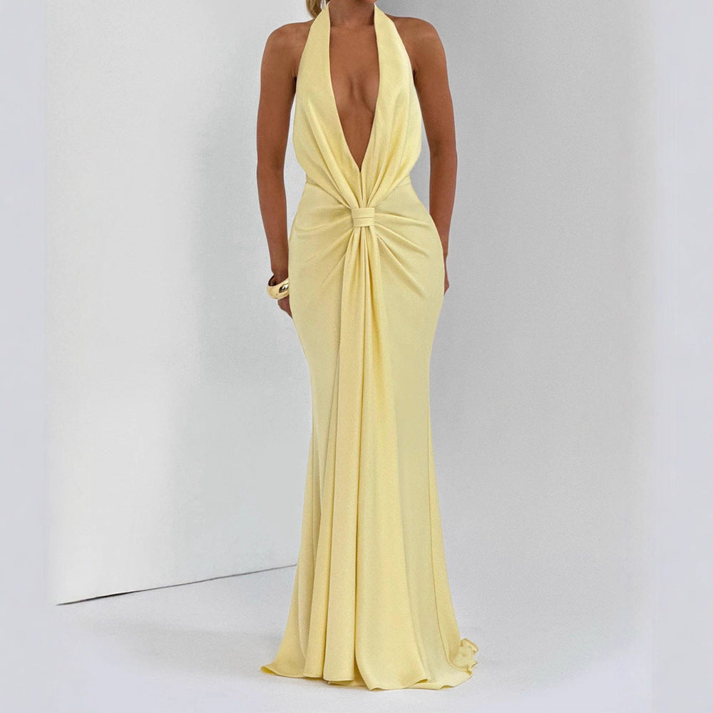 Damen Elegantes Maxi-Kleid mit tiefem V-Ausschnitt und drapierten Details Drune