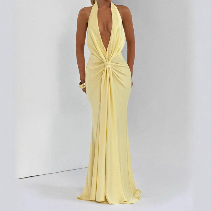 Damen Elegantes Maxi-Kleid mit tiefem V-Ausschnitt und drapierten Details Drune