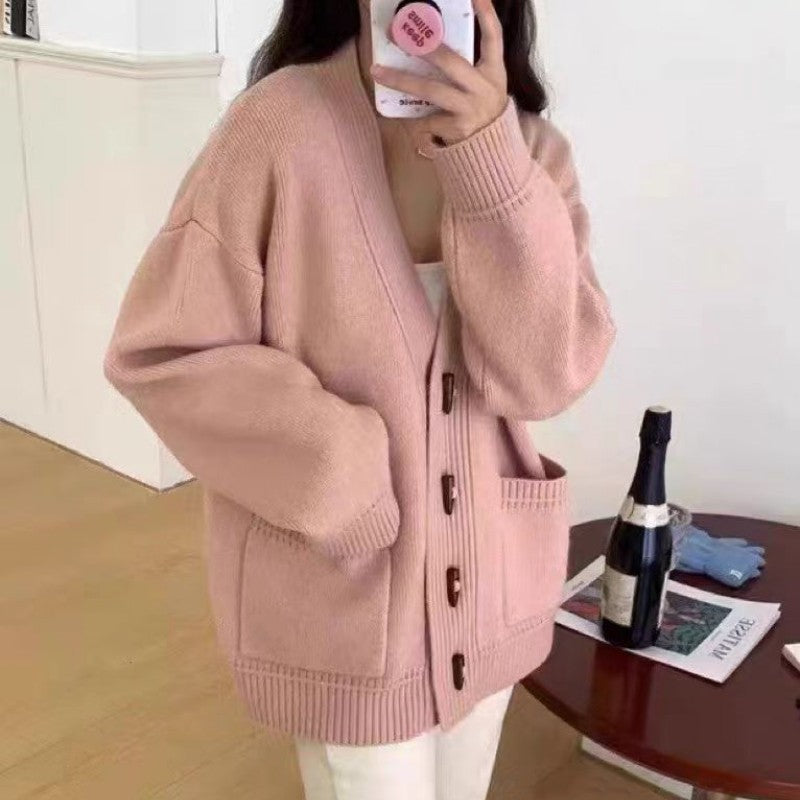 Damen Gemütliche Strickjacke mit modernen Knöpfen und Taschen Drune