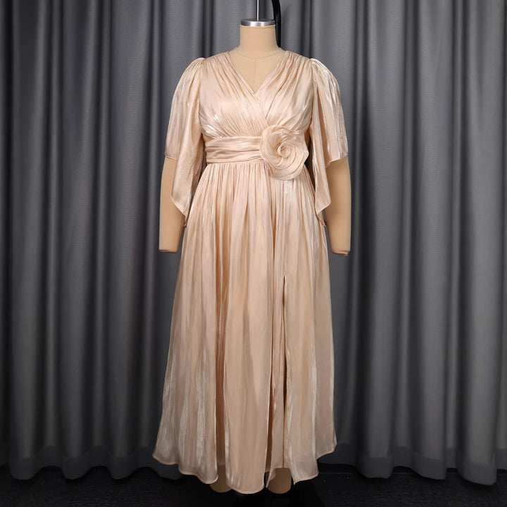 Damen Fließendes Maxi-Kleid mit eleganten Volantärmeln und Taillengürtel Drune
