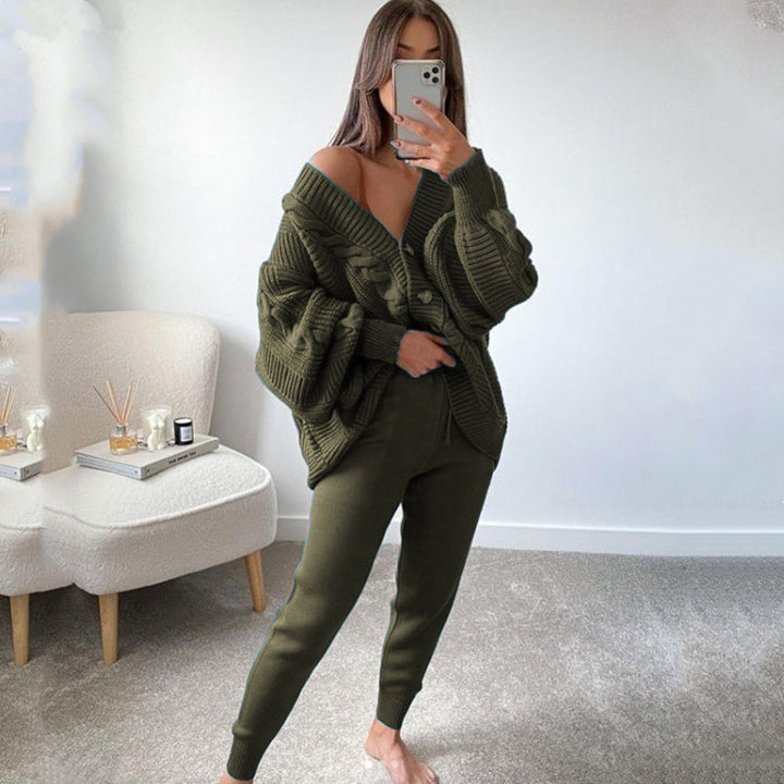 Damen Grobstrickjacke mit V-Ausschnitt und Knöpfen Drune