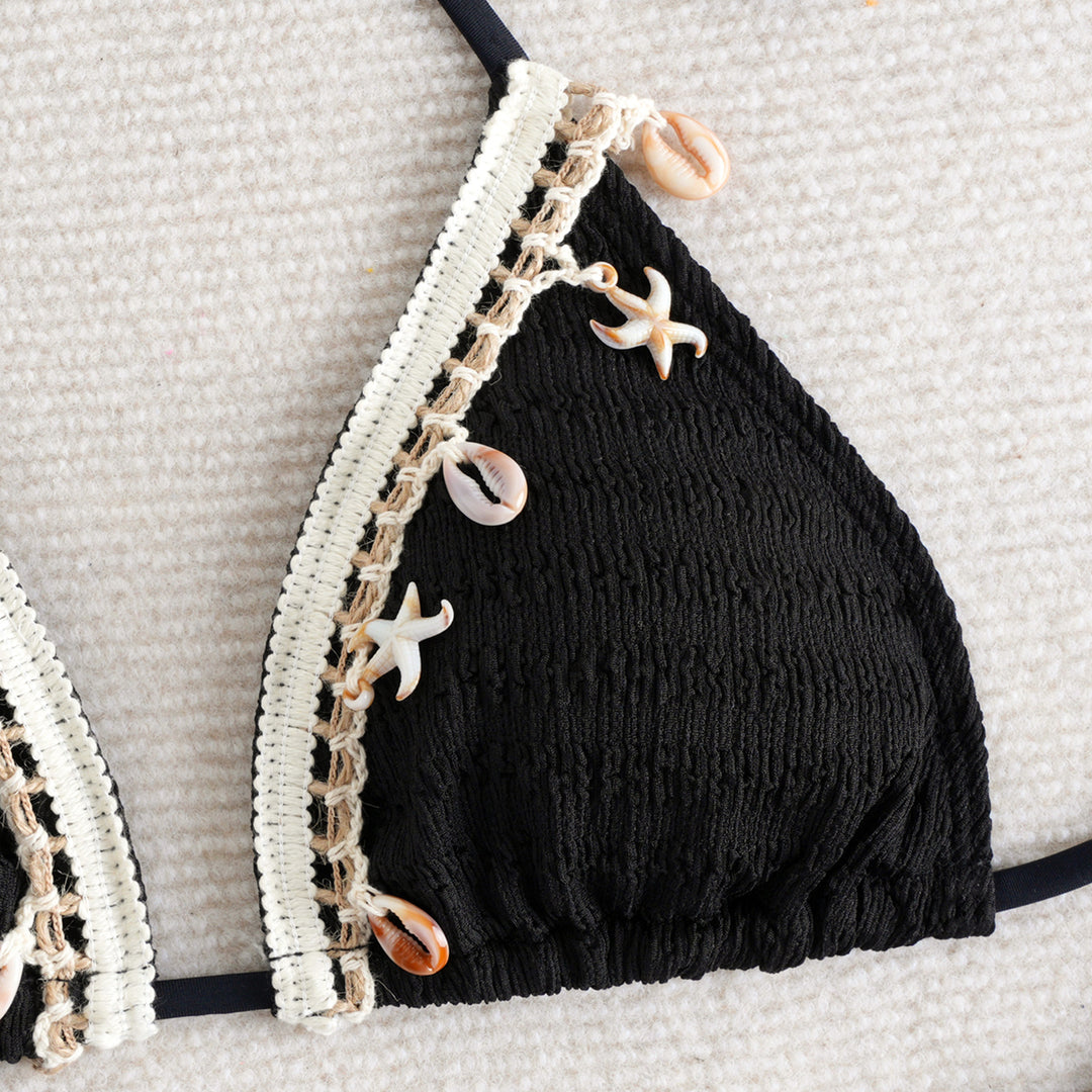 Damen Bikini-Set mit verspieltem Muscheldetail und elastischen Bändern Drune