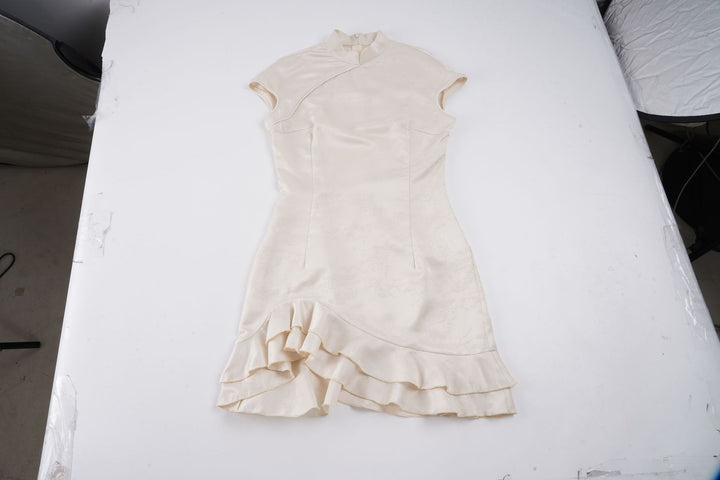 Damen elegant geschnittenes Chiffon-Kleid mit Rüschenkante Drune