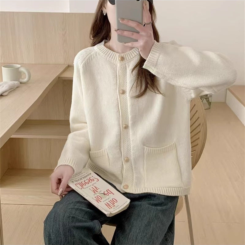Damen Knopfleisten Strickjacke mit Taschen Drune