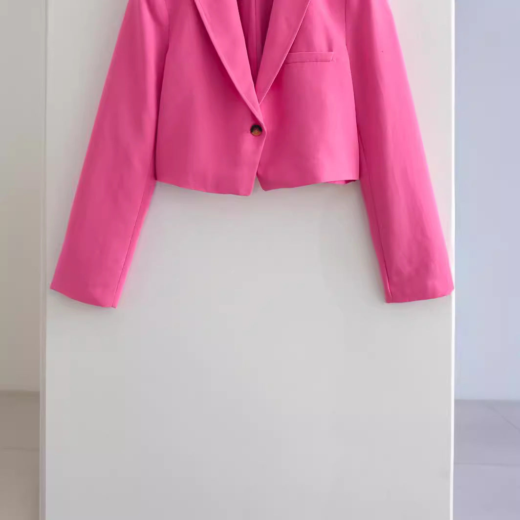 Damen cropped Blazerjacke mit elegantem Revers und praktischen Taschen Drune