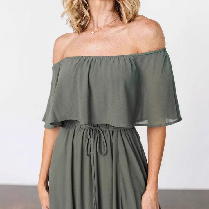 Damen elegantes Maxi-Kleid mit Off-Shoulder Design und seitlichem Schlitz Drune