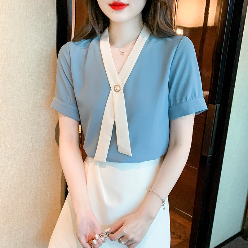 Damen Bluse mit eleganter Knopf- und Wellenkragen-Design Drune