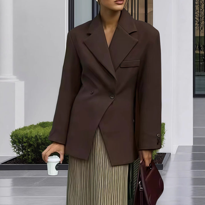 Damen Eleganter Doppelreiher-Blazer mit edlem Schnitt und hohem Kragen Drune