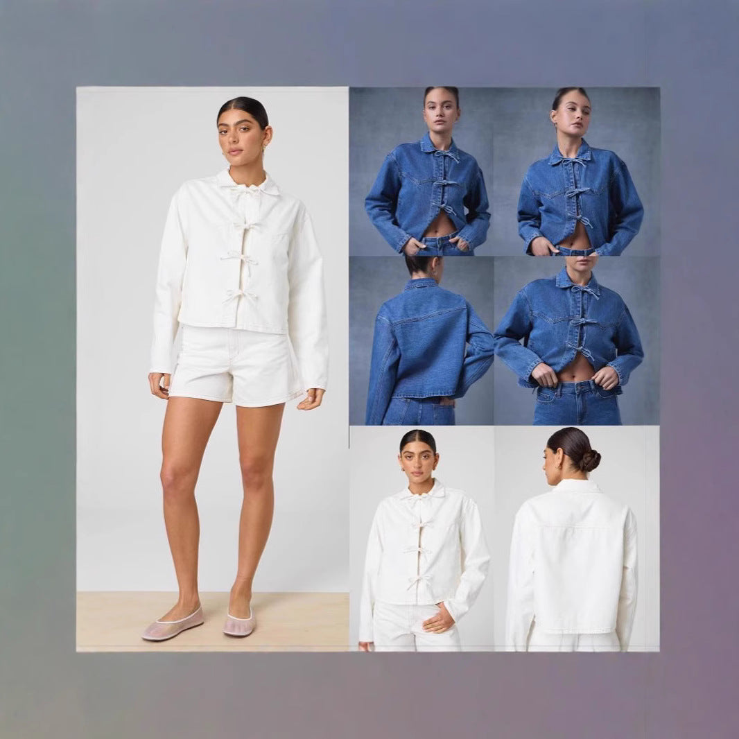 Damen Modernes Denim-Jackett mit Bindegürtel Drune