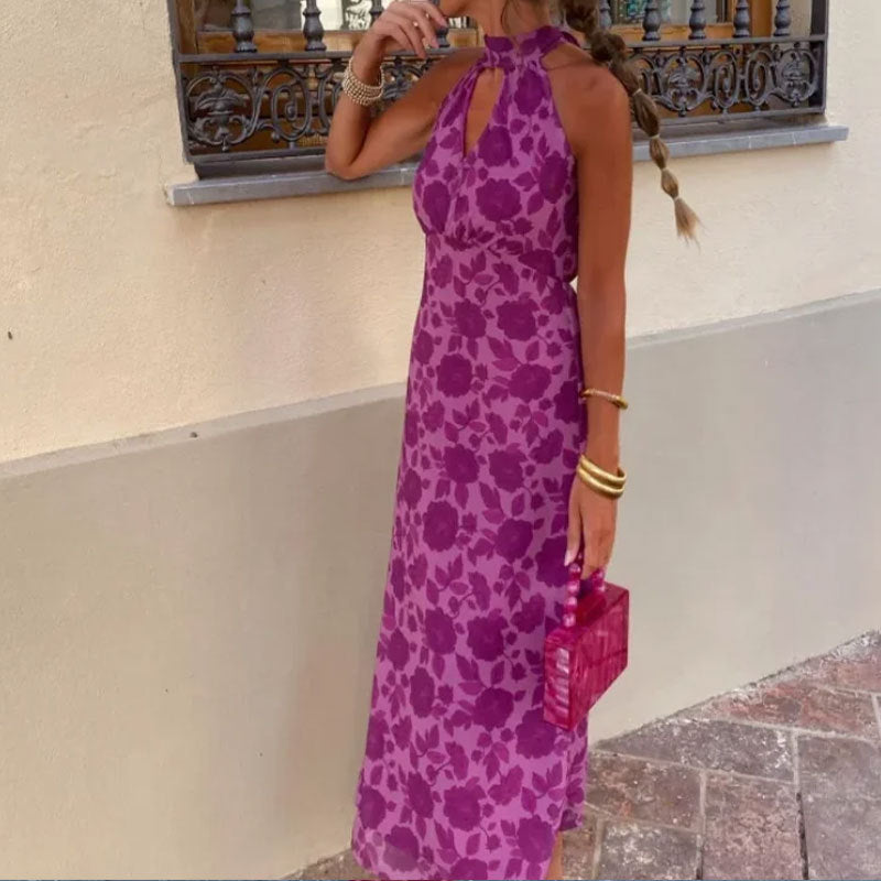 Damen Maxikleid mit schickem Schlüssel-Ausschnitt und floralem Design Drune