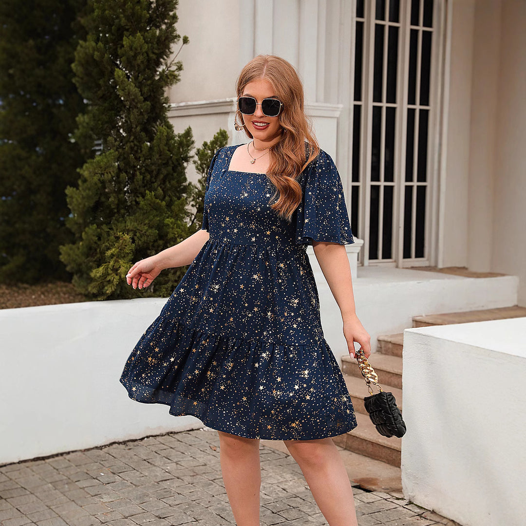 Damen Fließendes Maxikleid mit schimmerndem Sternenprint und weitem Rock Drune