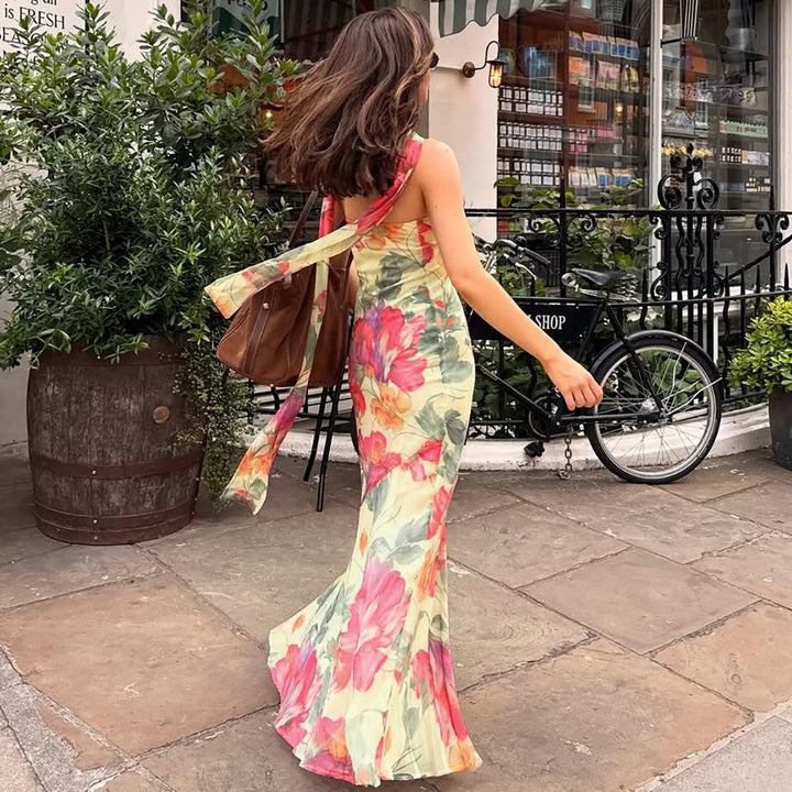 Damen Elegantes Maxikleid mit floralem Muster und schicker Rückenschnürung Drune