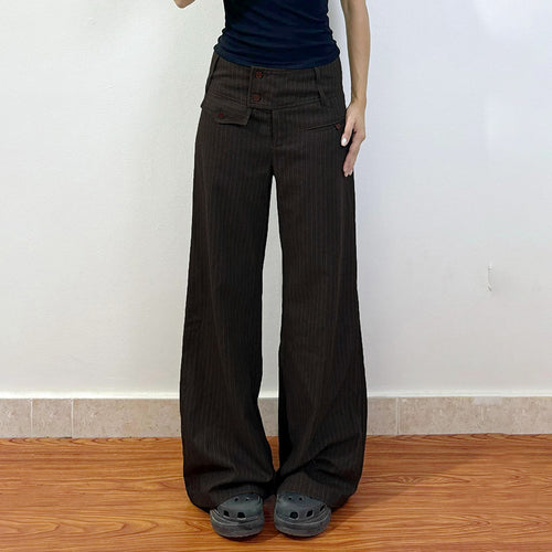 Damen Elegante weit geschnittene Streifenhose mit hoch sitzendem Bund und dekorativen Knopfdetails Drune