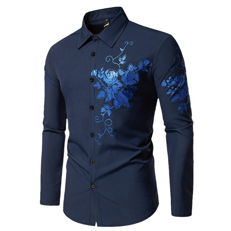 Herren Langarmhemd mit floralem Stickdesign Drune