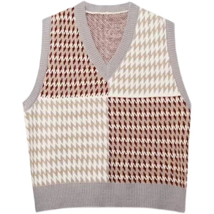 Damen Stylischer V-Neck Strickpullover im Farbblockdesign Drune