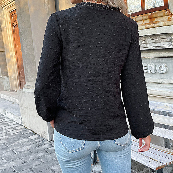 Damen Bluse mit feinem Spitzenbesatz und eleganten Puffärmeln Drune