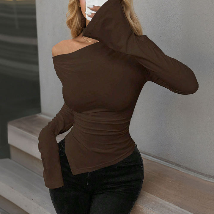 Damen Langarmshirt mit schickem V-Ausschnitt und eleganten Rüschen Drune