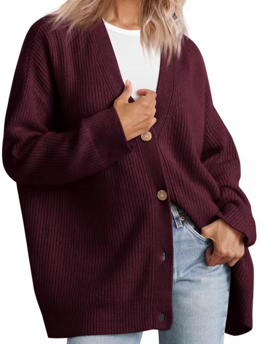 Drune | Cardigan - Damen Herbst gestreifter Knopf-gefüllter Strick-Cardigan