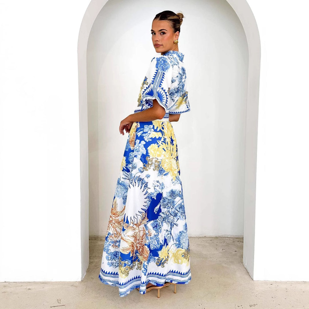 Damen Elegantes Maxikleid mit floralem Design und geschlitztem Saum Drune