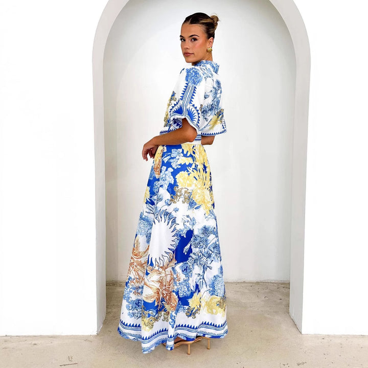 Damen Elegantes Maxikleid mit floralem Design und geschlitztem Saum Drune