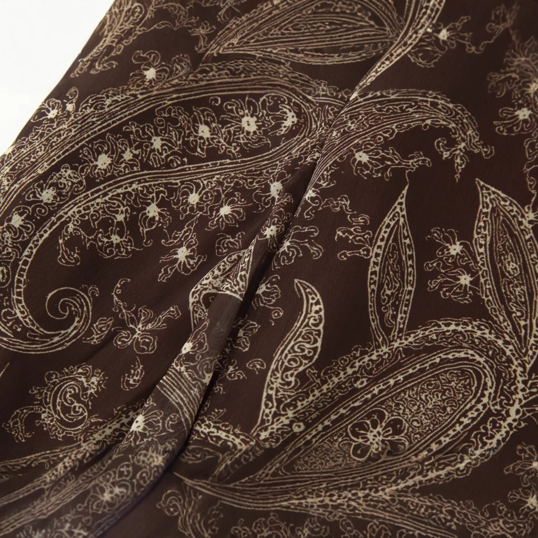 Damen eleganter Maxirock mit floralem Paisleymuster und elastischem Bund Drune