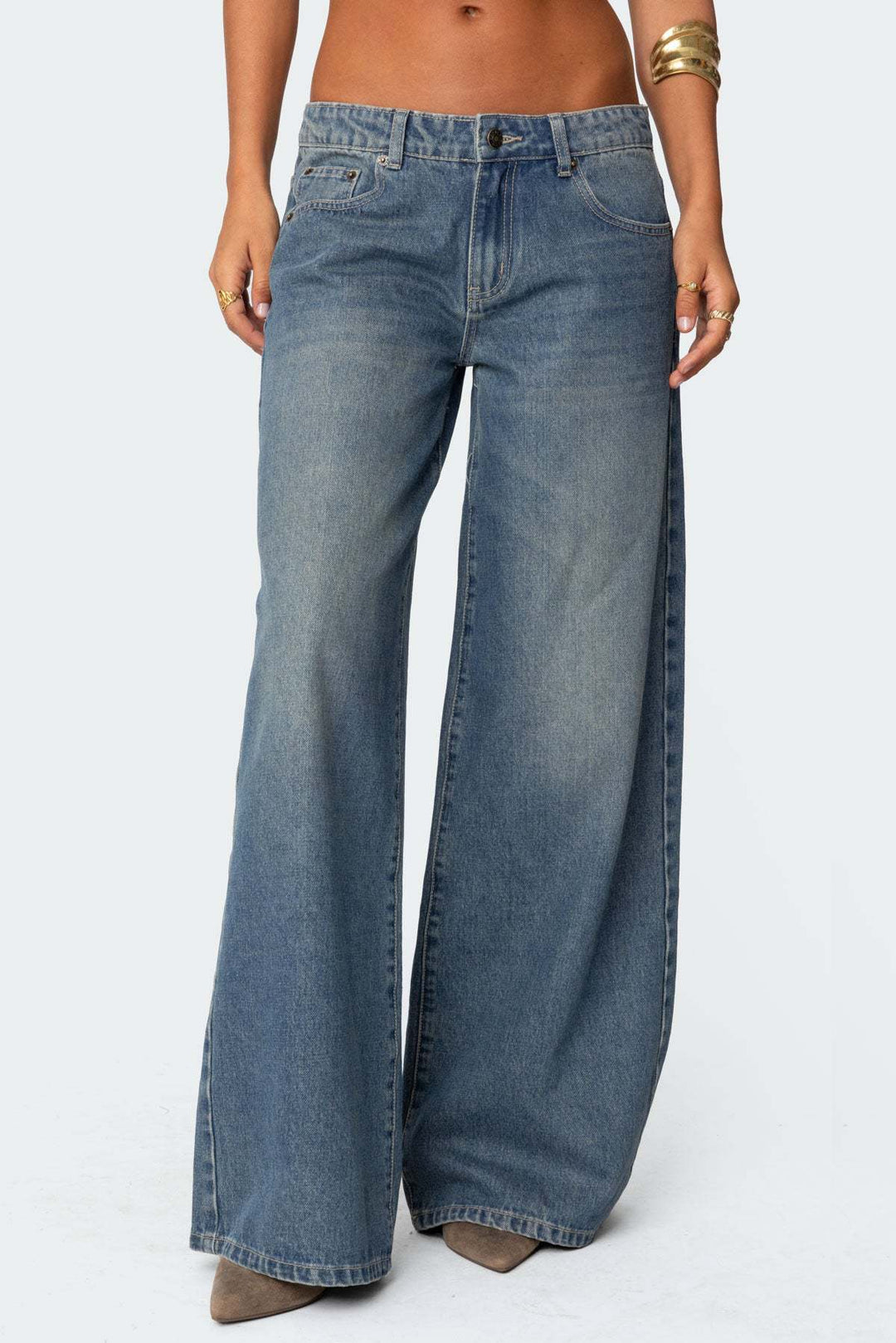 Damen lässige Schlagjeans mit weitem Bein Drune