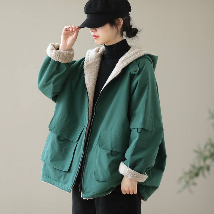 Drune | Einfarbige Wendbare Jacke Mit Kapuze Und Reißverschluss