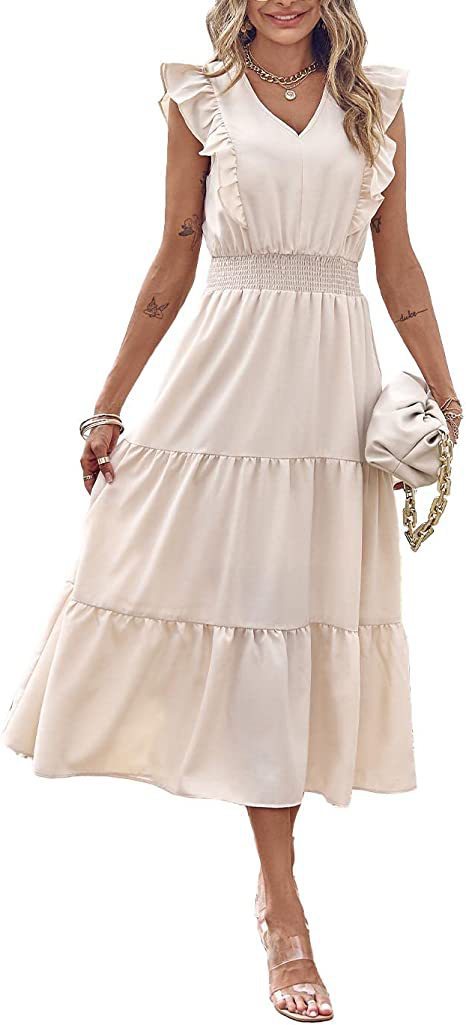 Damen Langarmpuffärmel Kleid mit voluminösem Rock Drune