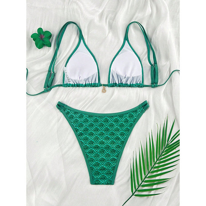 Damen Triangel-Bikini mit luxuriösem floralem Muster und verstellbaren Trägern Drune