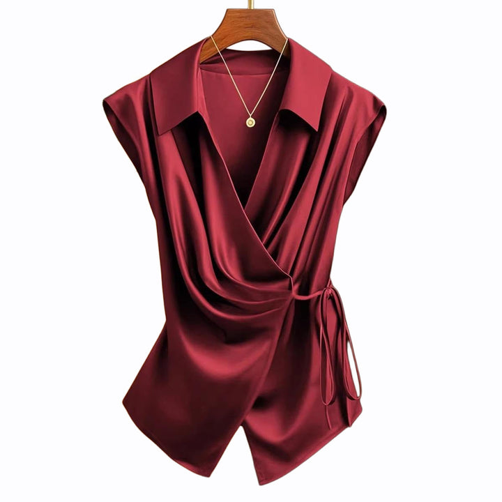 Damen elegante Wickelbluse mit femininer Drapierung und Schalkragen Drune