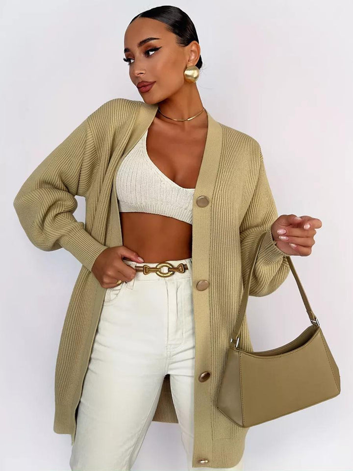 Damen Strickjacke mit Puffärmeln und Knopfdétails Drune