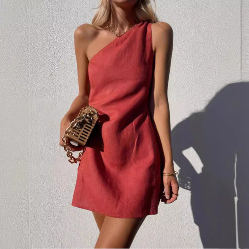 Drune | Einfarbiges Slim Fit One-Shoulder Pendelkleid
