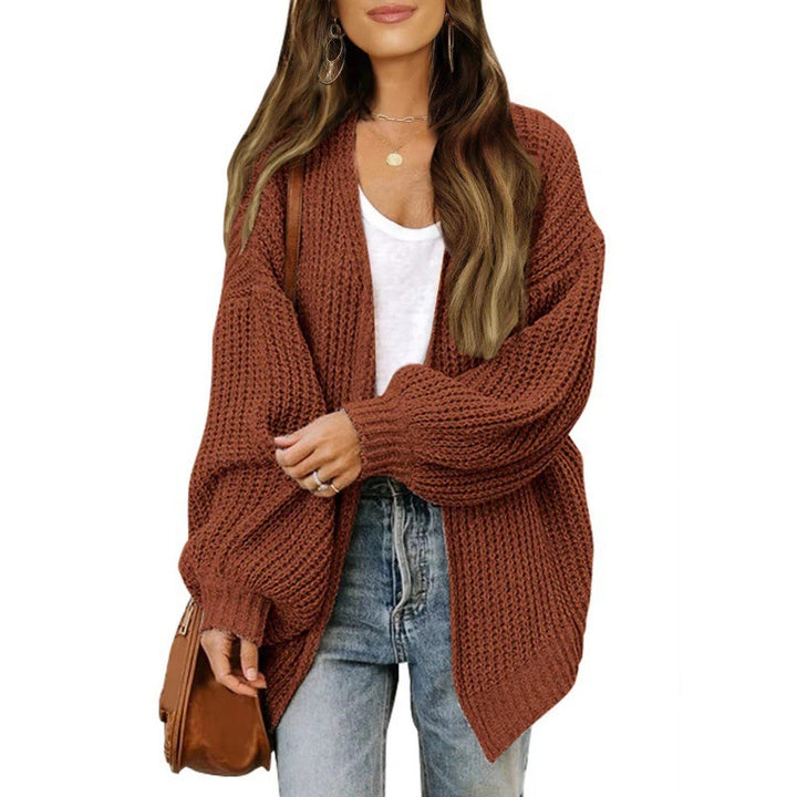 Damen luftige Strickjacke mit oversized Passform und tiefem V-Ausschnitt Drune