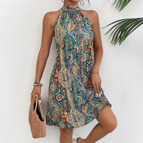 Damen Halterneck Kleid mit buntem Paisley-Muster Drune