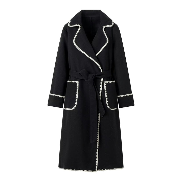 Damen eleganter Trenchcoat mit kontrastierender Bordüre und Taillengürtel Drune